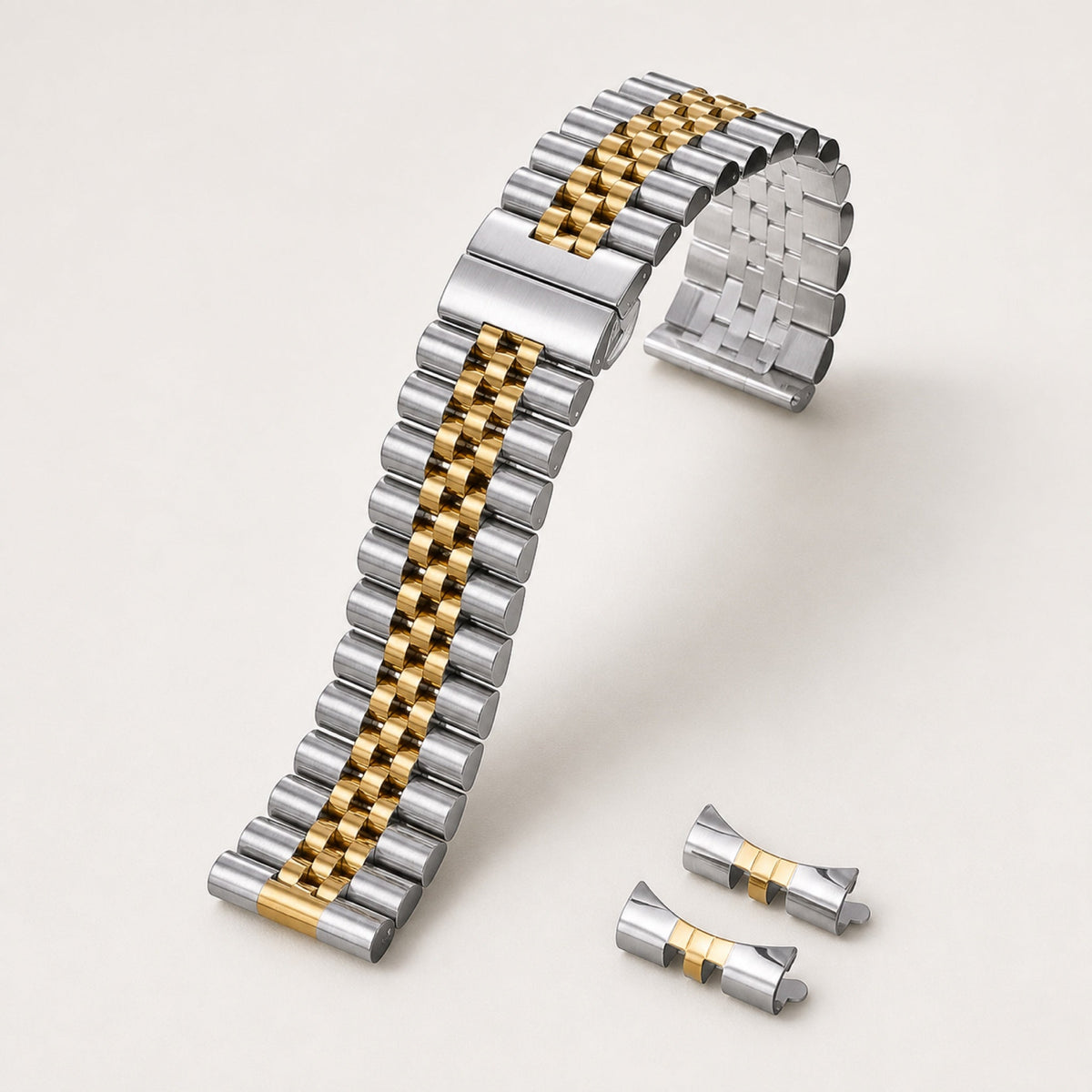 Bracelet acier massif cinq rangs — finition acier et or — Maison Noirmont