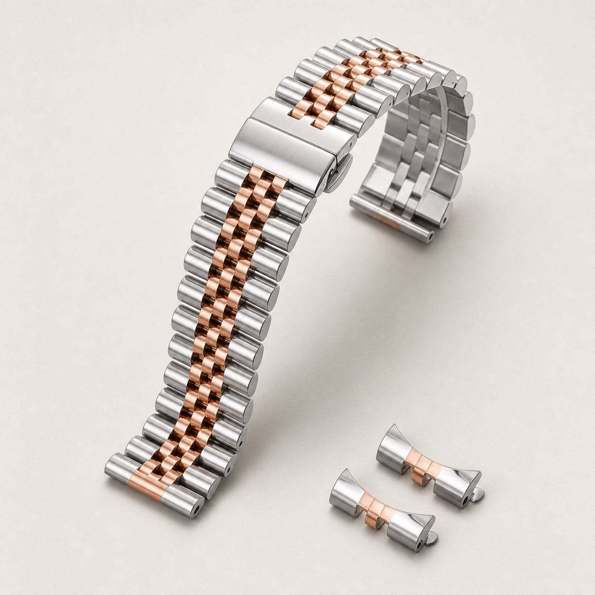 Bracelet acier massif cinq rangs — finition acier et or rose — Maison Noirmont