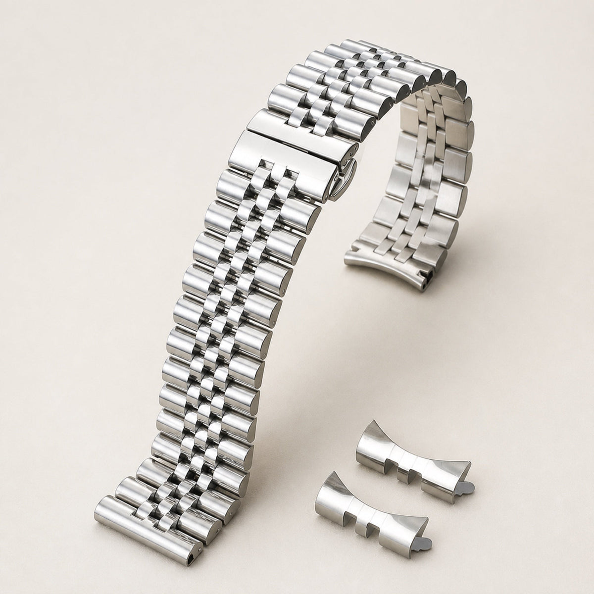 Bracelet acier massif cinq rangs — finition acier argenté — Maison Noirmont