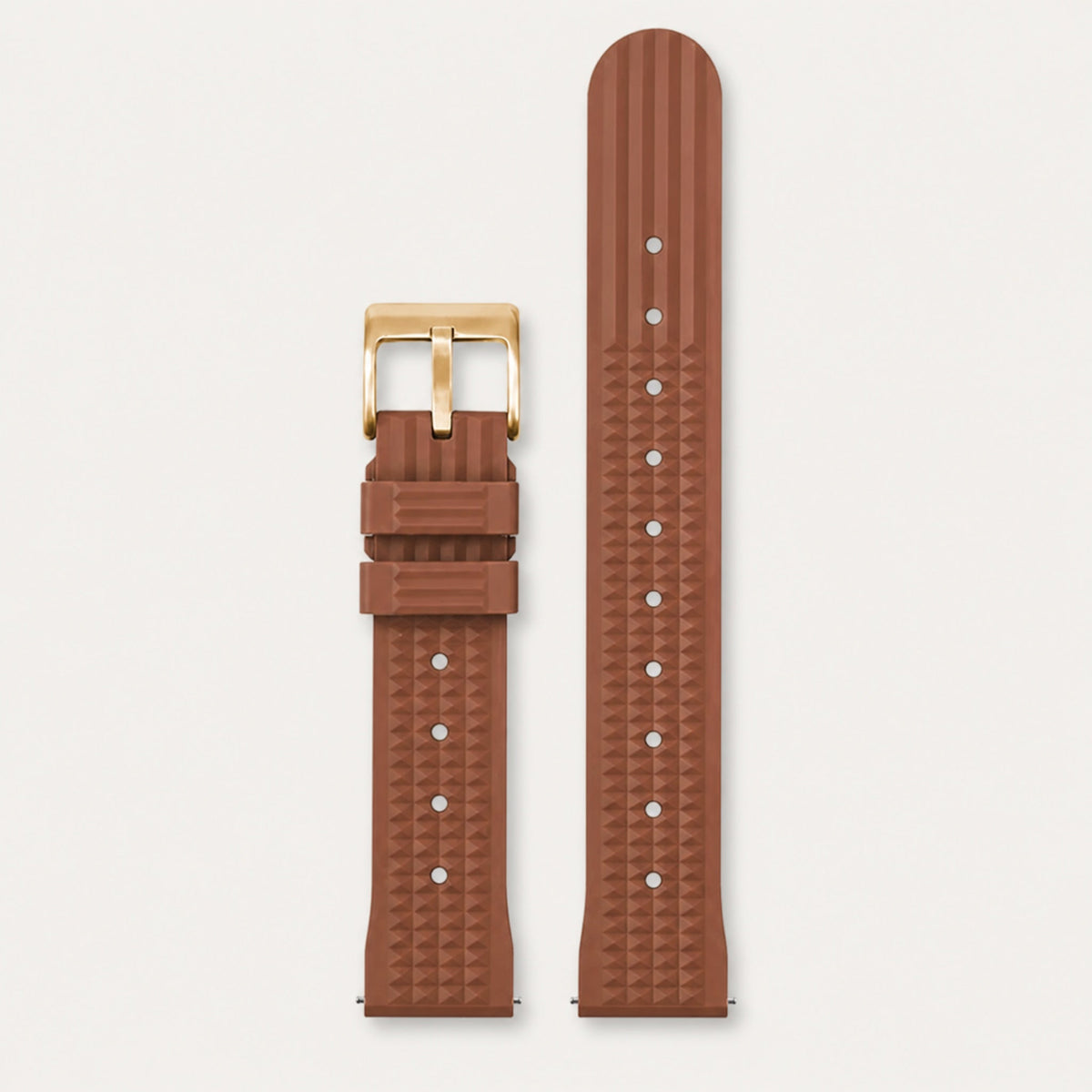 Bracelet caoutchouc gaufré — brun, motif gaufré et boucle ardillon dorée — Maison Noirmont