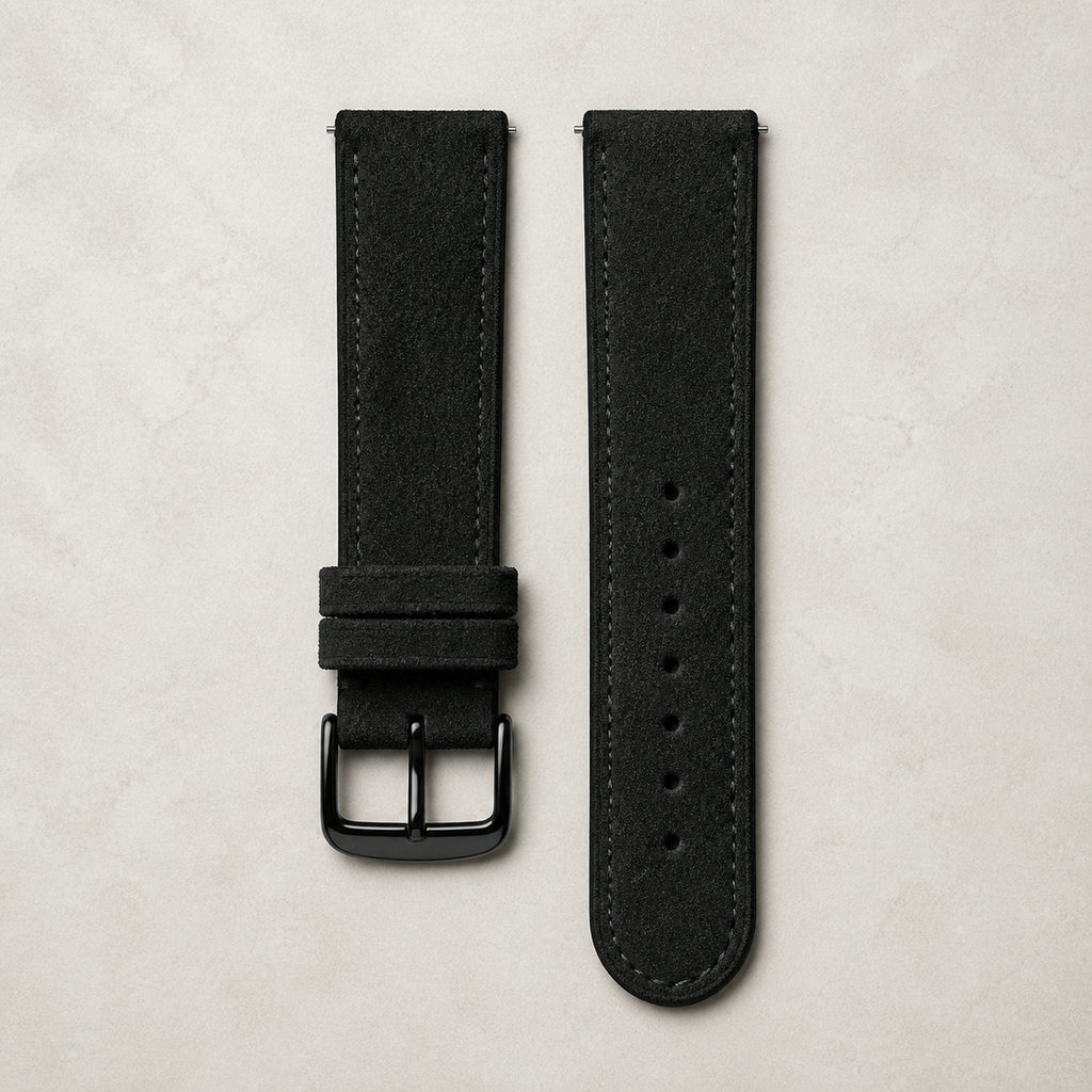 Bracelet cuir daim noir, boucle noire — Maison Noirmont