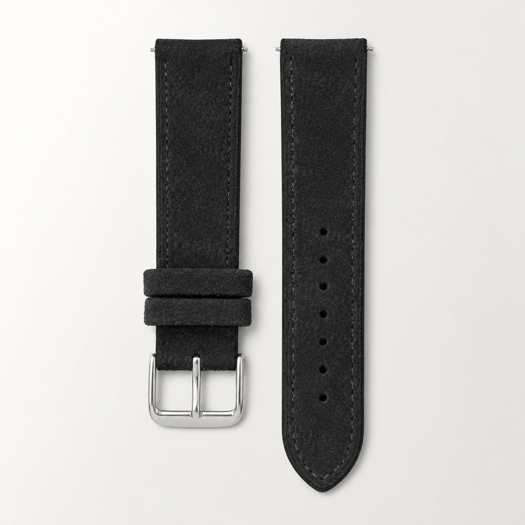 Bracelet cuir daim noir, boucle argentée — Maison Noirmont