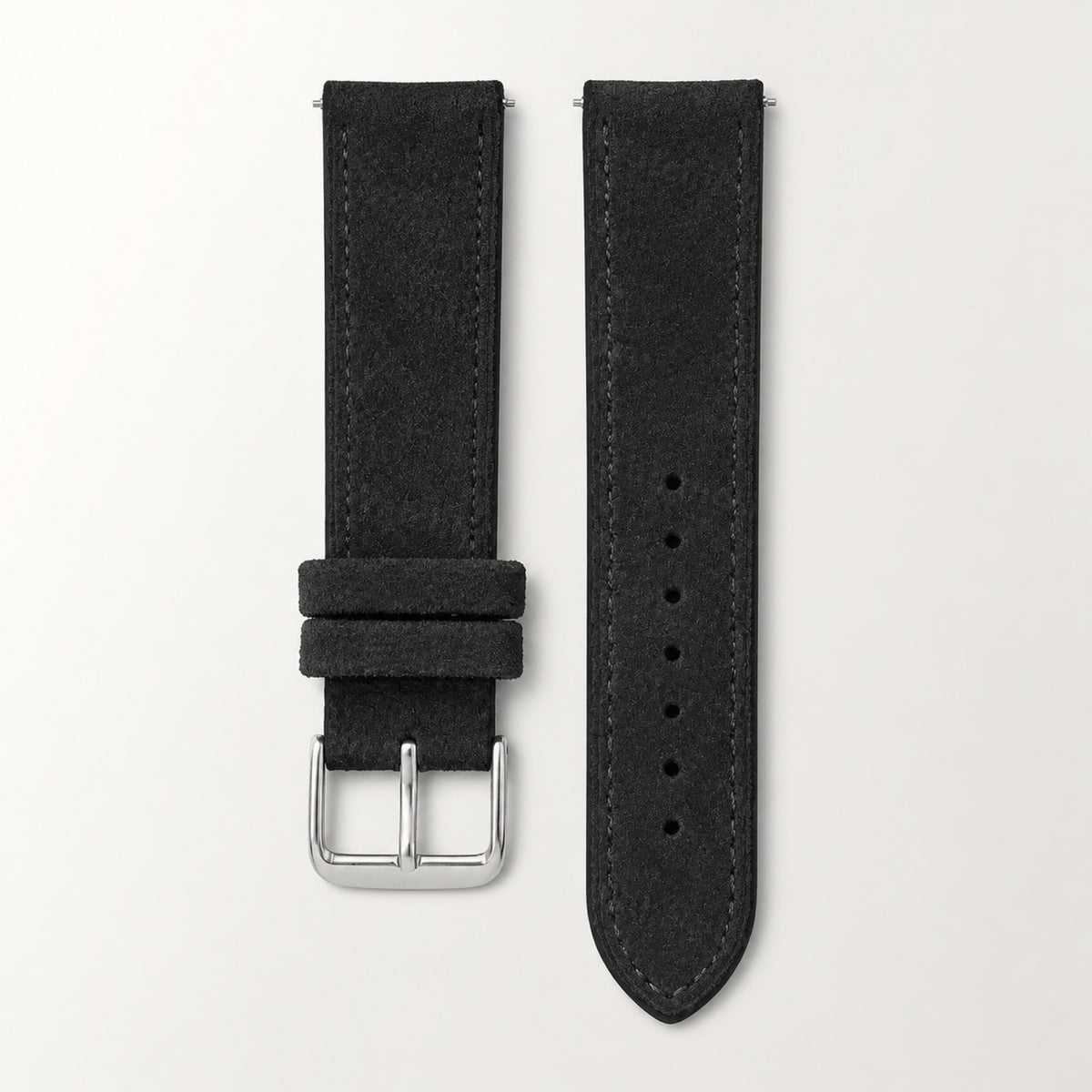 Bracelet cuir daim noir, boucle argentée — Maison Noirmont