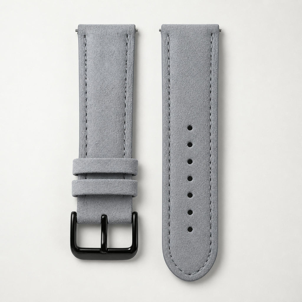 Bracelet cuir daim gris, boucle noire — Maison Noirmont