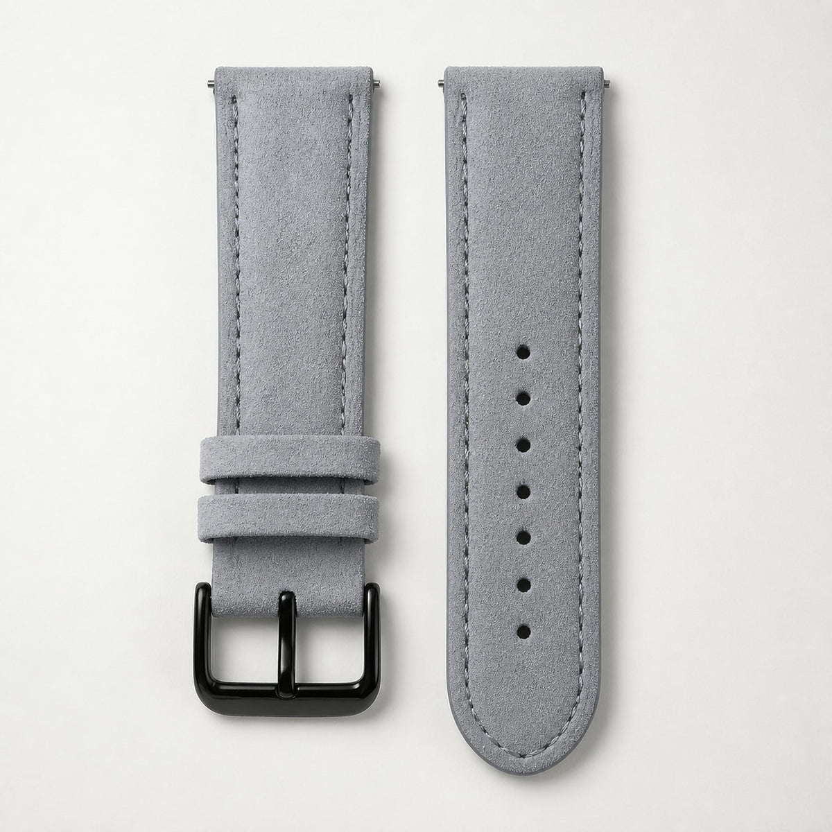 Bracelet cuir daim gris, boucle noire — Maison Noirmont