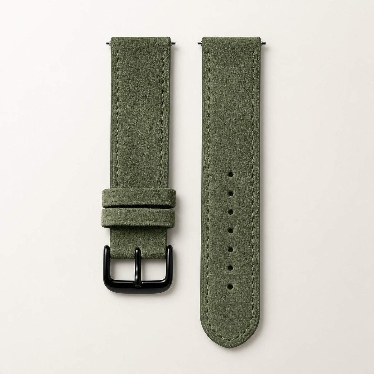 Bracelet cuir daim vert, boucle noire — Maison Noirmont