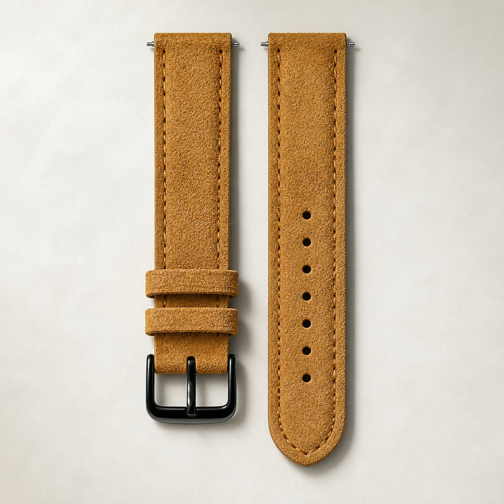 Bracelet cuir daim jaune-brun, boucle noire — Maison Noirmont