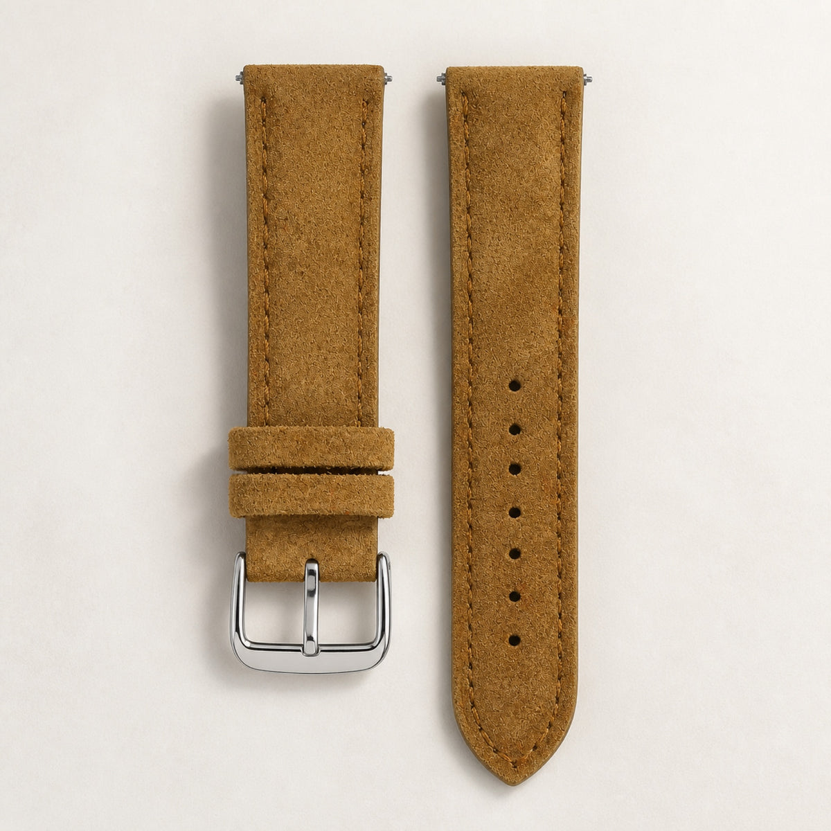 Bracelet cuir daim jaune-brun, boucle argentée — Maison Noirmont