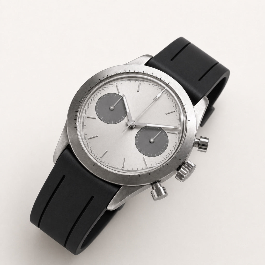 Contre-la-montre — Chronographe panda — Argent · caoutchouc noir — Maison Noirmont