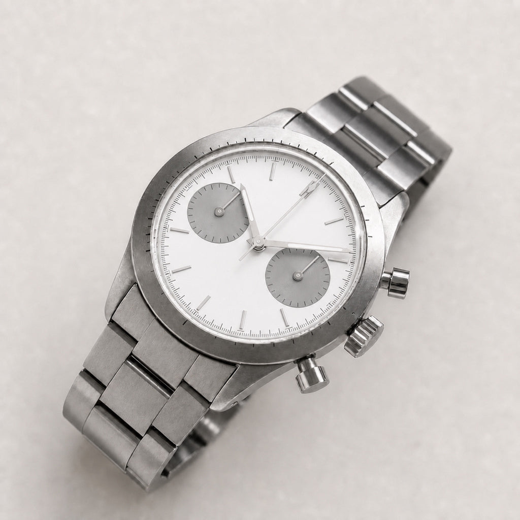 Contre-la-montre — Chronographe panda — Blanc · compteurs gris — Maison Noirmont