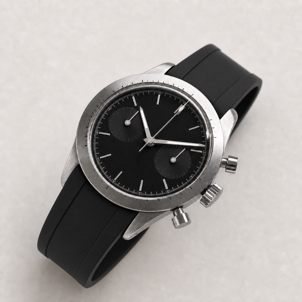 Contre-la-montre — Chronographe panda — Noir intégral · caoutchouc — Maison Noirmont