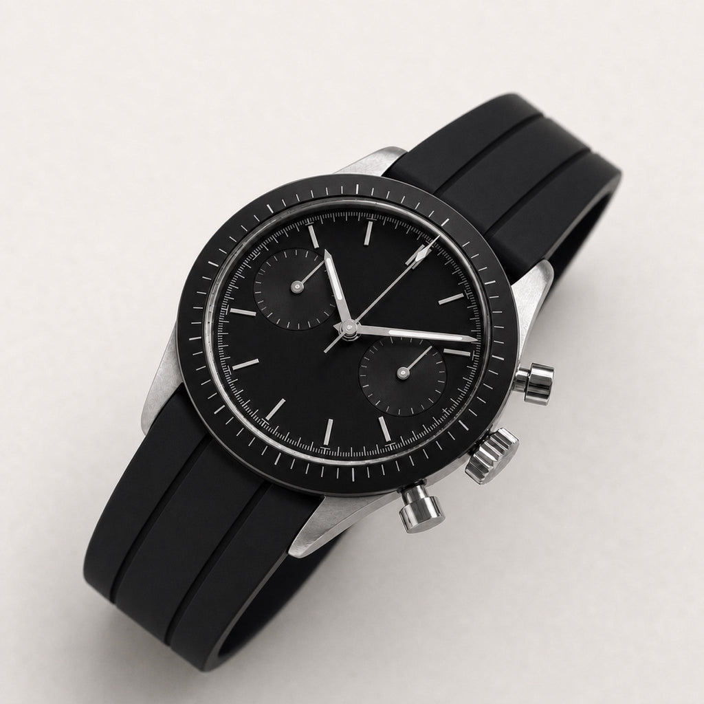 Contre-la-montre — Chronographe panda — Noir tachymètre · caoutchouc — Maison Noirmont