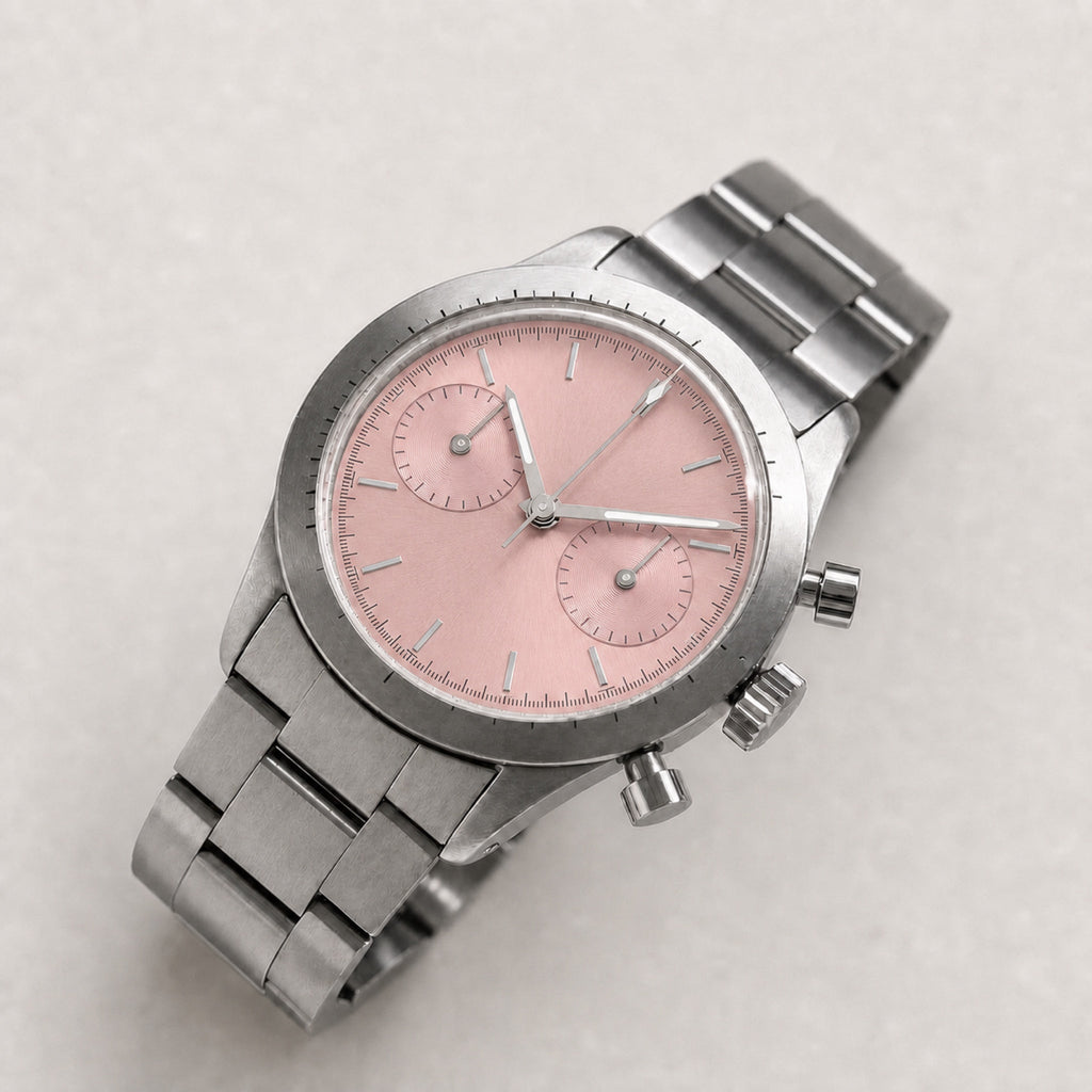 Contre-la-montre — Chronographe panda — Rose poudré — Maison Noirmont