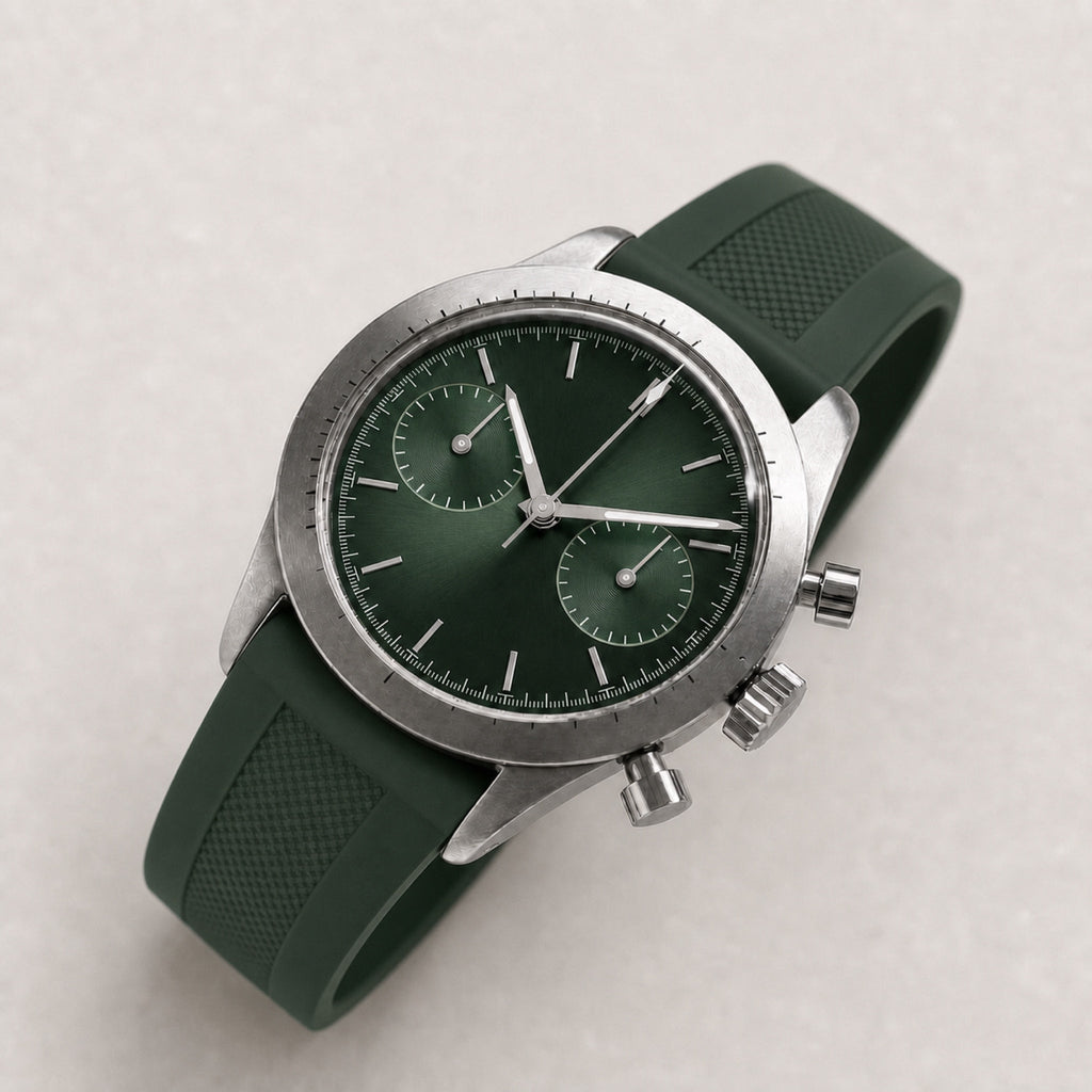 Contre-la-montre — Chronographe panda — Vert · caoutchouc vert — Maison Noirmont