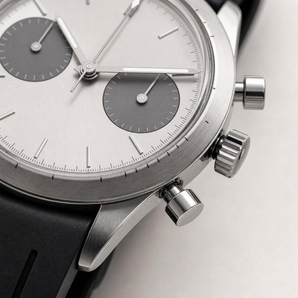 Contre-la-montre Argent — Chronographe — macro — Maison Noirmont