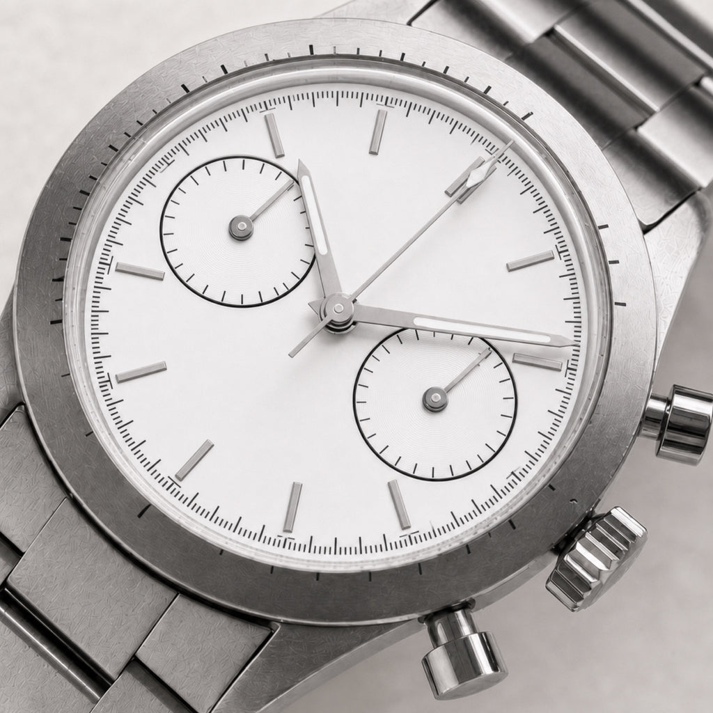 Contre-la-montre Blanc — Chronographe — macro — Maison Noirmont