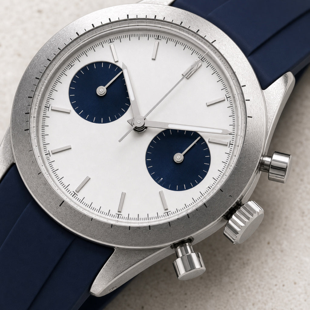 Contre-la-montre Compteurs bleus — Chronographe — macro — Maison Noirmont