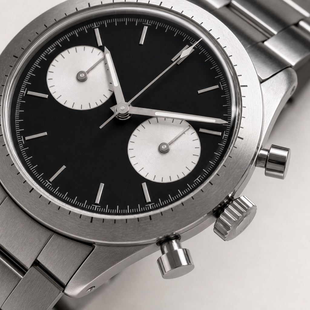 Contre-la-montre Panda inversé — Chronographe — macro — Maison Noirmont
