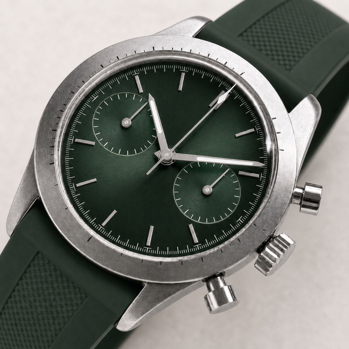 Contre-la-montre Vert — Chronographe — macro — Maison Noirmont