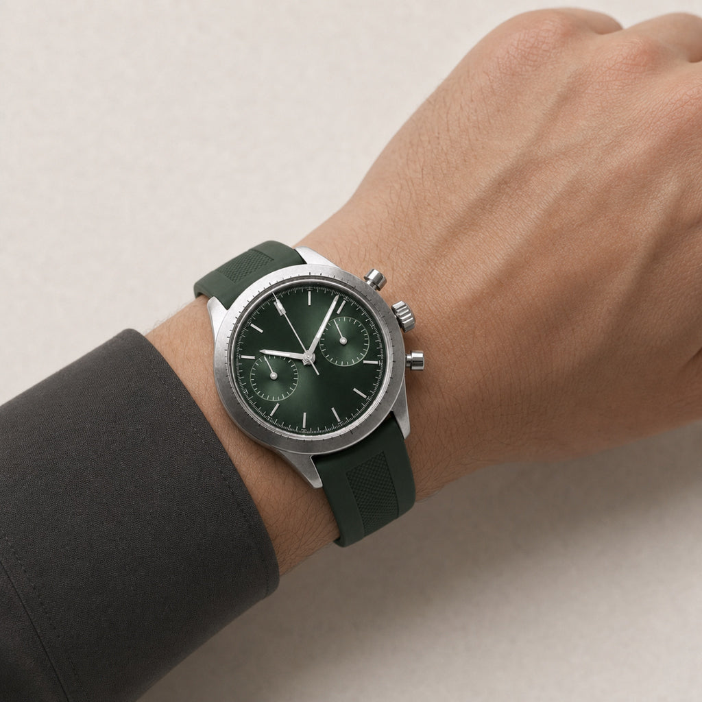 Contre-la-montre Vert — Chronographe — au poignet — Maison Noirmont