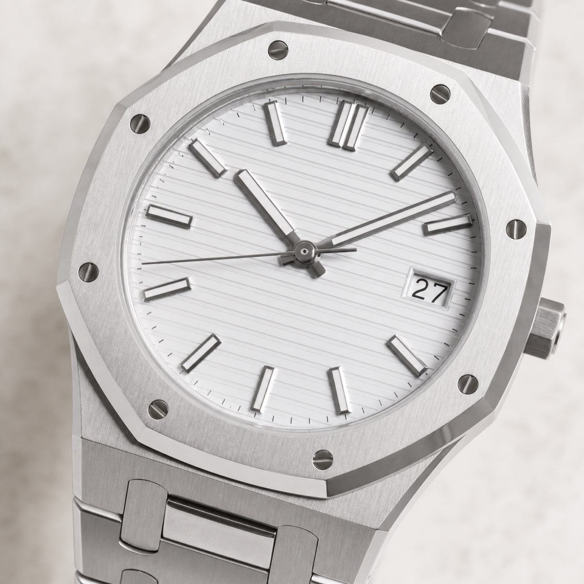 Intégrale Blanc argenté — Sport chic acier — macro — Maison Noirmont