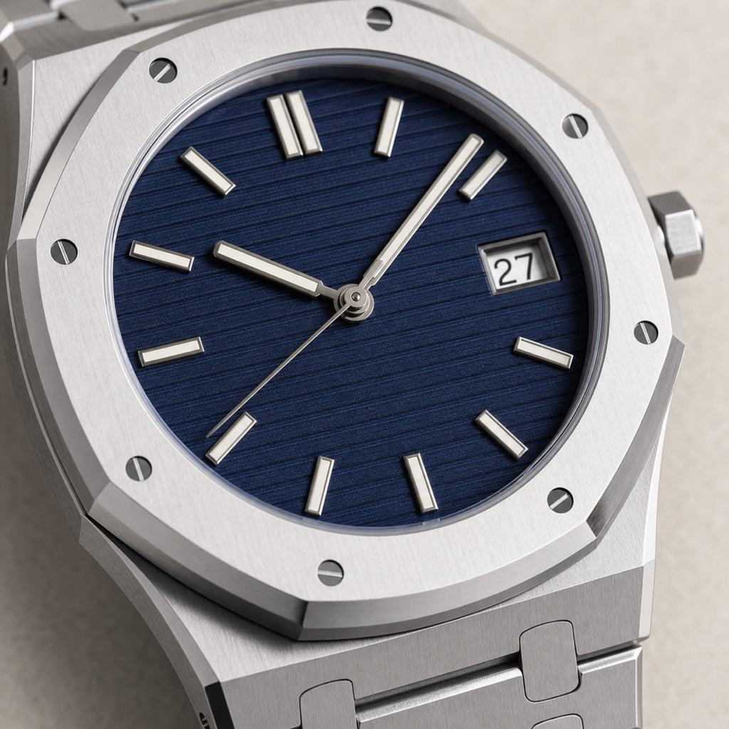Intégrale Bleu nuit — Sport chic acier — macro — Maison Noirmont