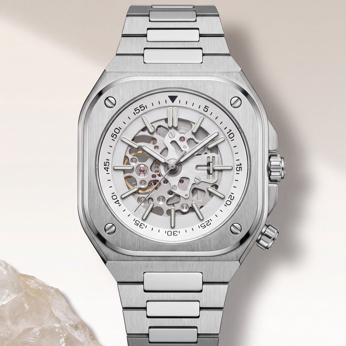 Squelette Carré — Montre squelette automatique NH70, face