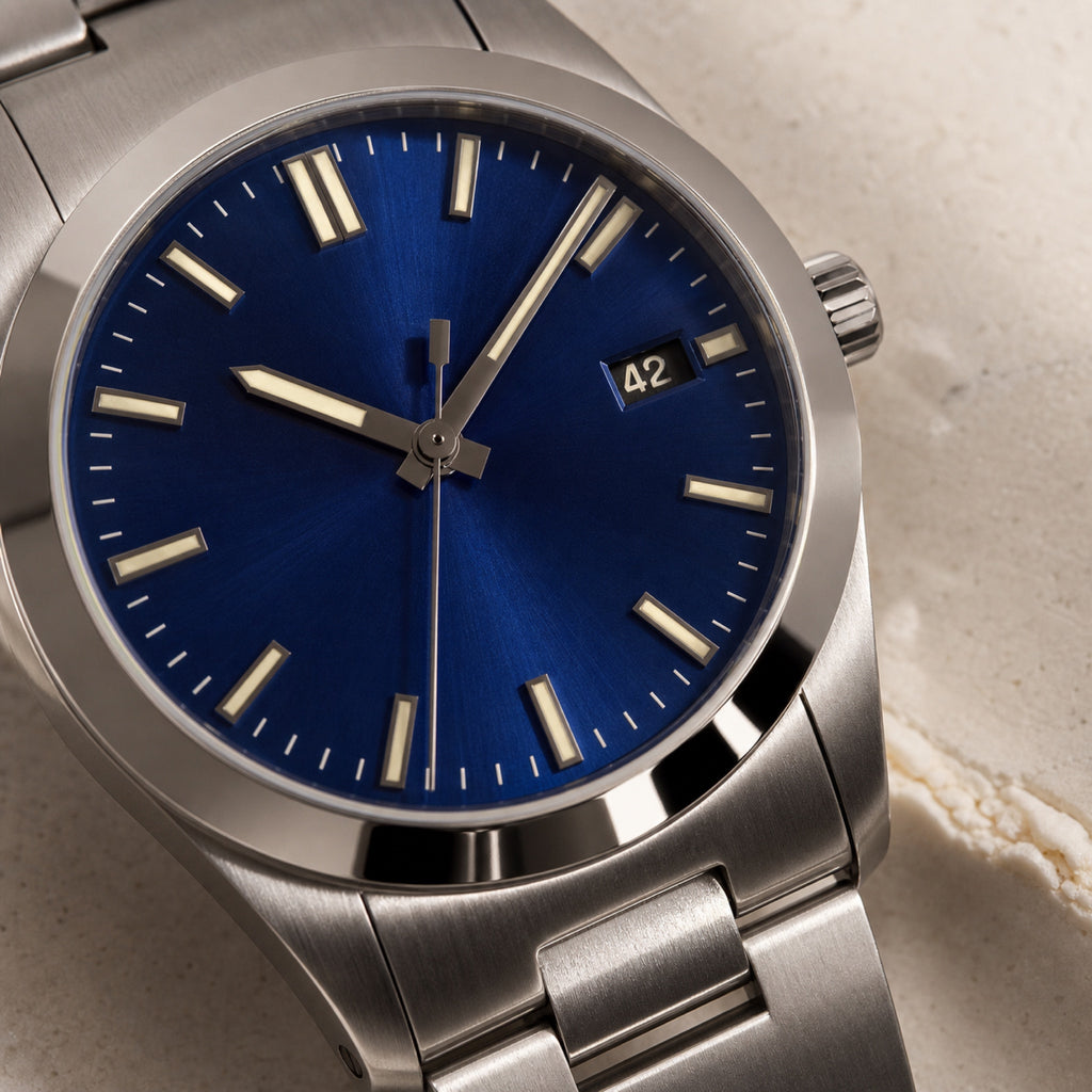 Quarante-et-Un Bleu Acier — Sport acier — macro — Maison Noirmont