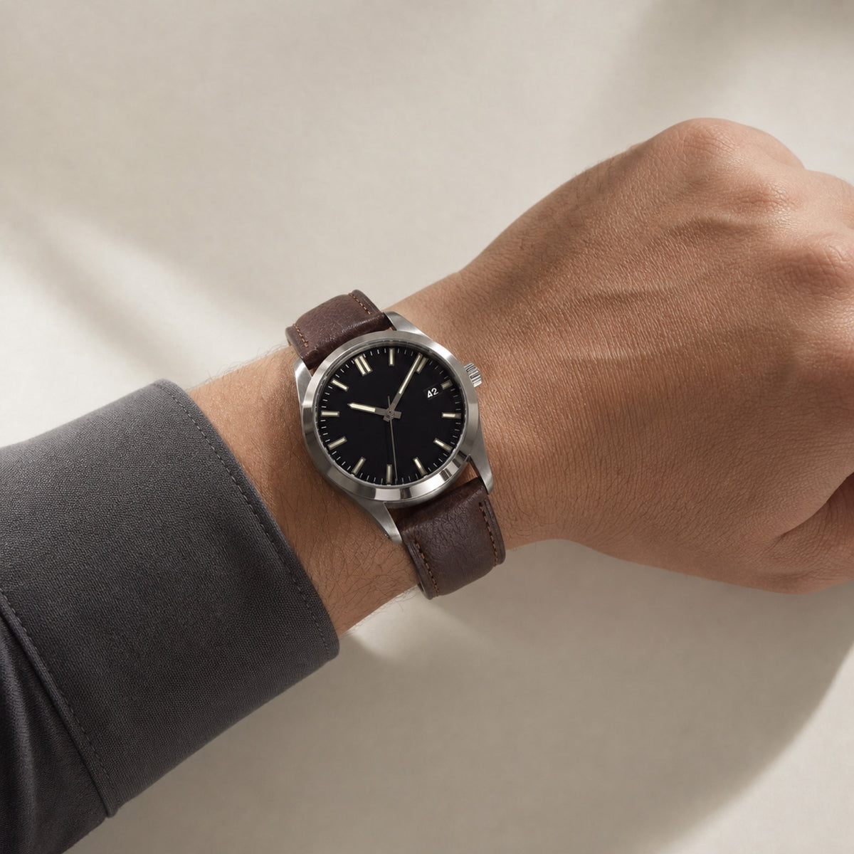 Quarante-et-Un Noir Cuir — Sport acier — au poignet — Maison Noirmont