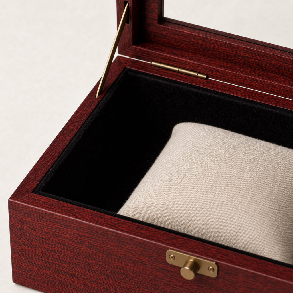 Remontoir Bois Acajou — macro — Maison Noirmont