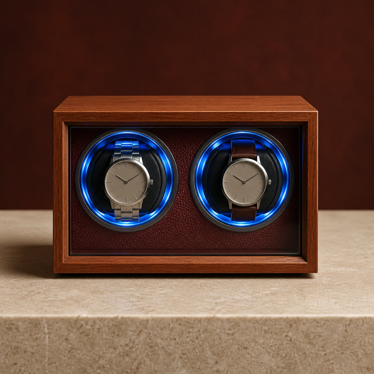 Remontoir Collection Bois LED rouge — capacité 2 montres — Maison Noirmont