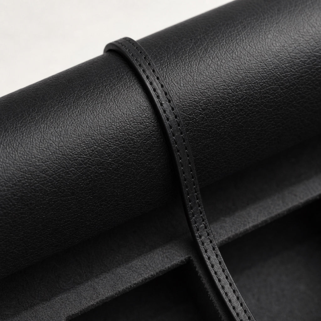 Rouleau de Voyage Noir — cuir — macro — Maison Noirmont
