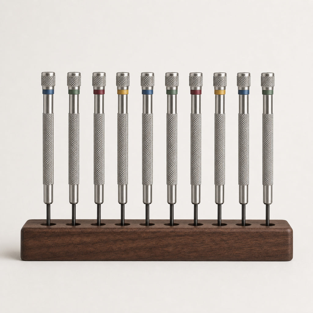 Set de tournevis d'horloger — 10 pièces — Manche moleté · repère couleur — Maison Noirmont