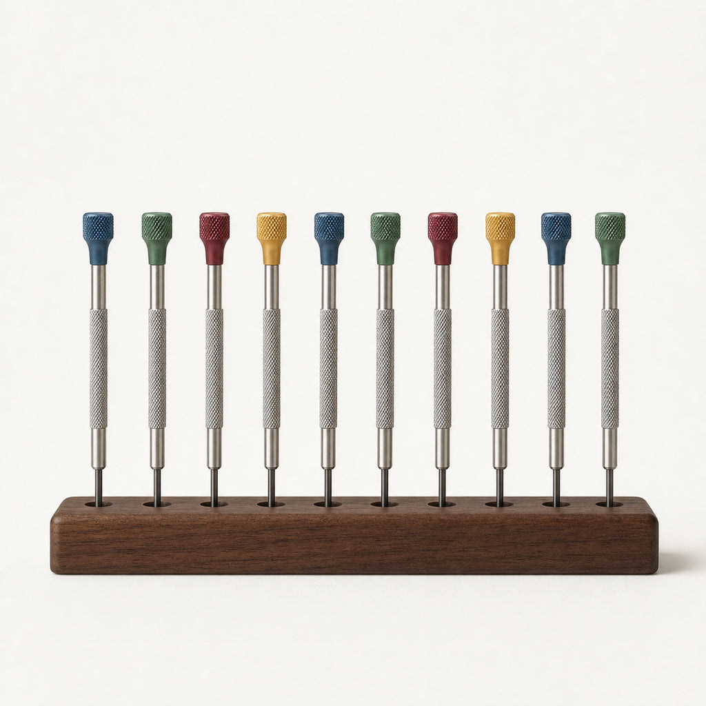 Set de tournevis d'horloger — 10 pièces — Manche moleté · tête colorée — Maison Noirmont