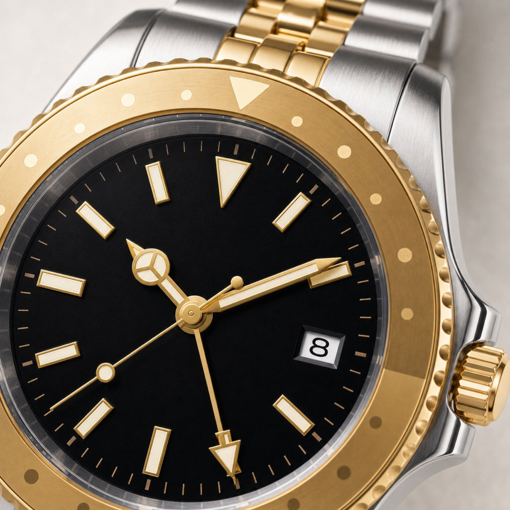 Voyageur Bicolore — GMT bracelet 5 maillons — macro — Maison Noirmont