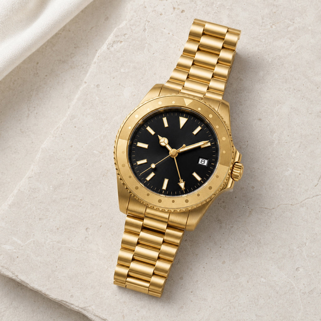 Voyageur Or — GMT bracelet à maillons arrondis — en situation — Maison Noirmont